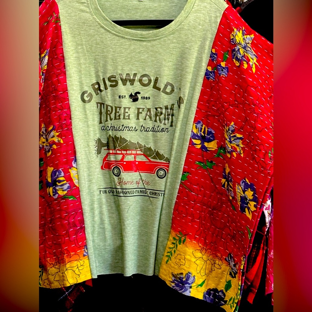 Upcycled Christmas tshirt with added Kantha poncho style sleeves